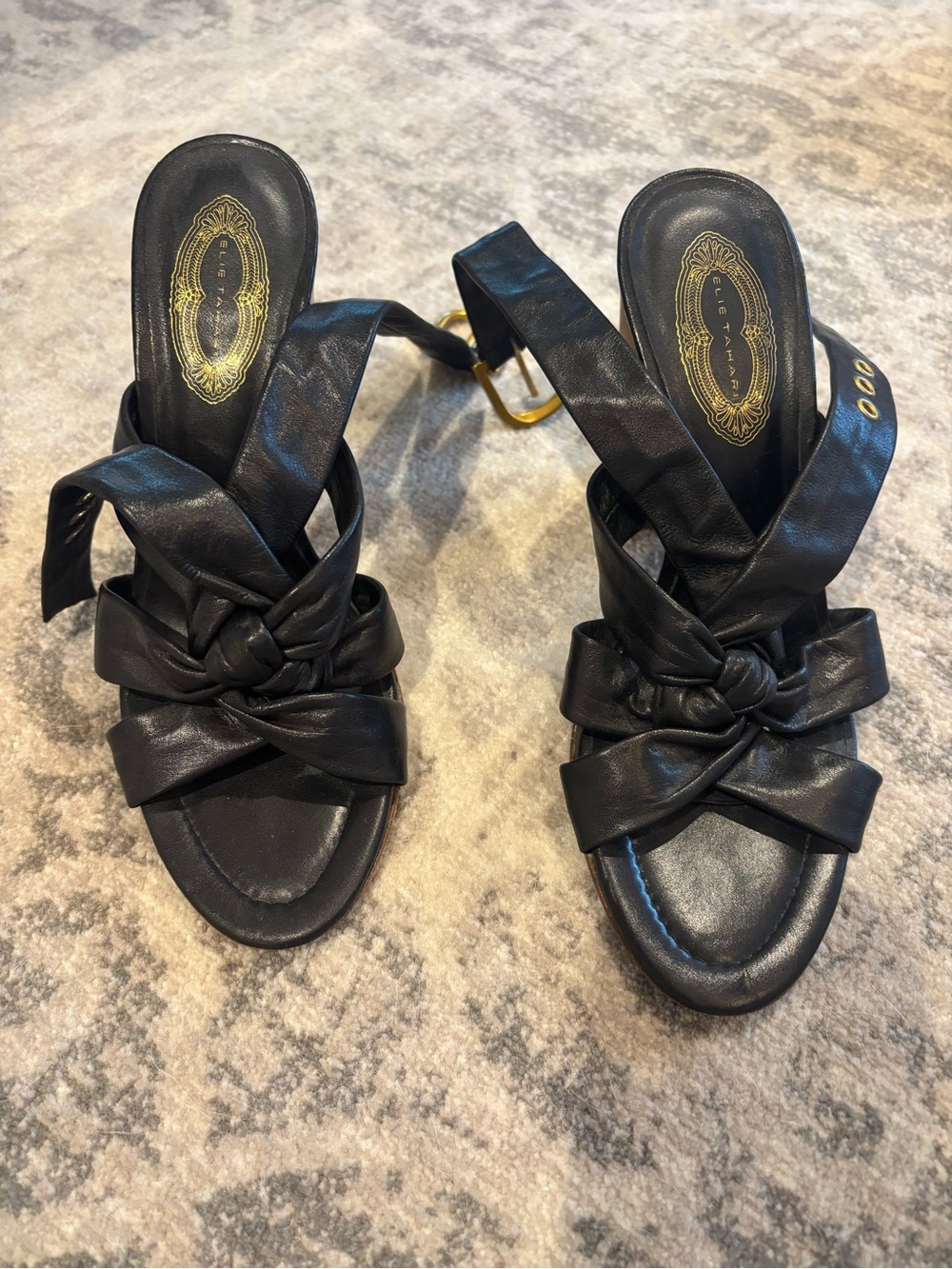 Black Knotted Leather Slide Heels